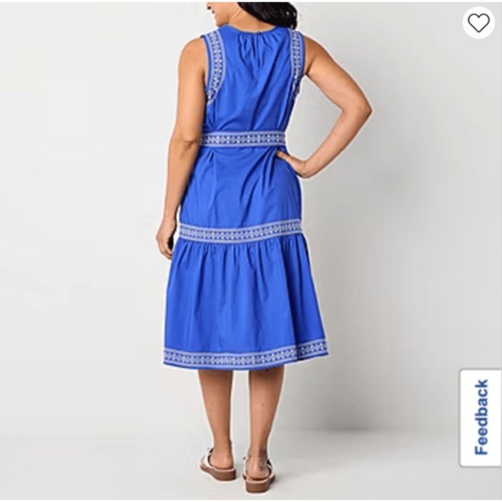 NWT ST. JOHN'S BAY Embroidered Sleeveless Shift Dress XL Dazzling Blue Pockets - Picture 2 of 11